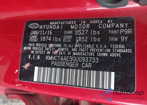 2016 Hyundai Accent Se z USA, uszkodzony, nr VIN KMHCT4AE5GU093733